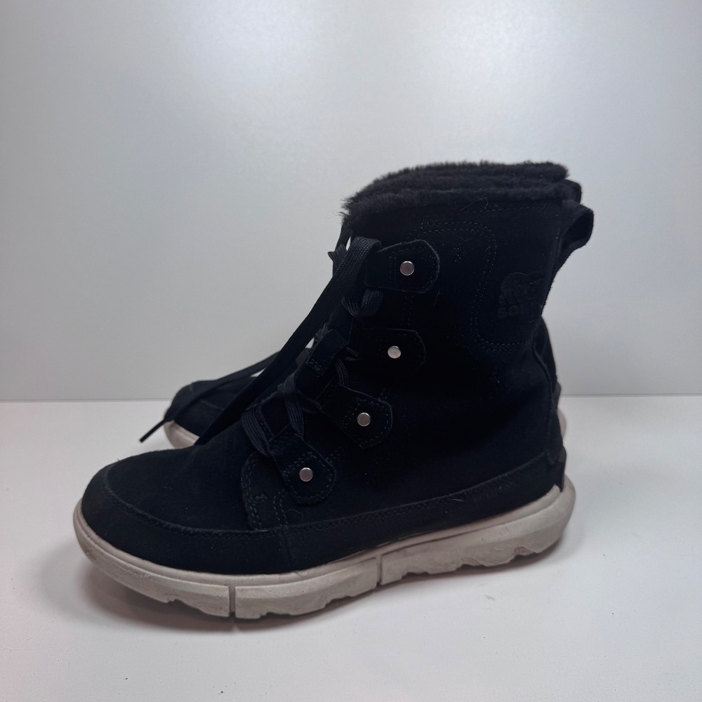 SOREL Explorer Next Joan Black Waterproof Boots Size 7.5 Winter‎ Snow Suede